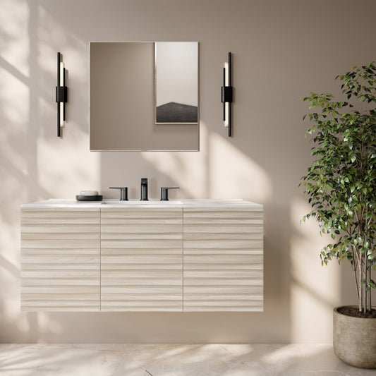 Cascade 48" Wall-Mounted Bathroom Vanity in White Oak with 3-Hole Widespread Sink Top