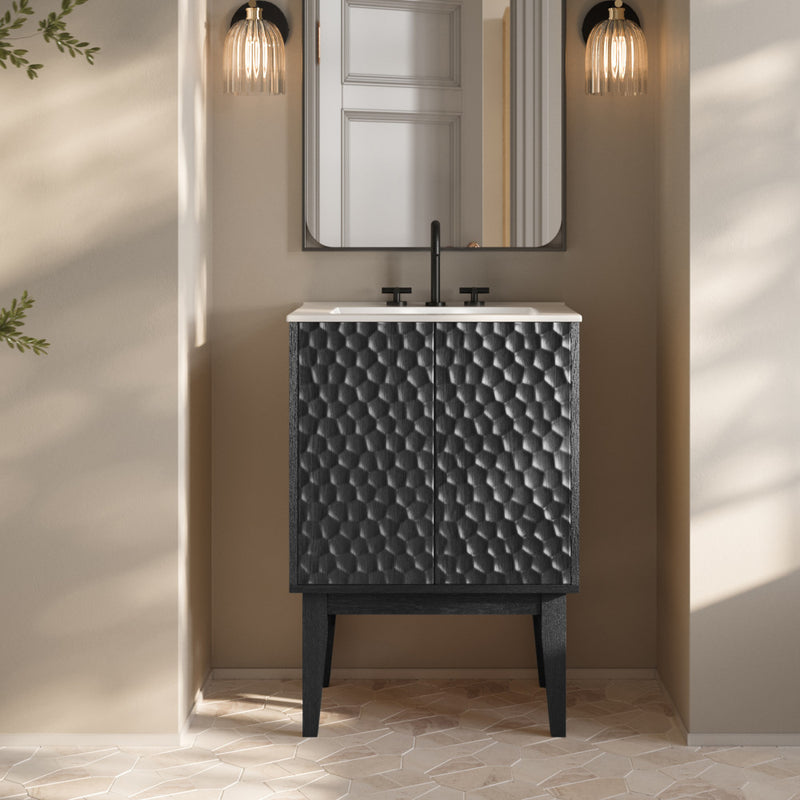 Bosse 24" Freestanding Bathroom Vanity in Black Oak with 3-Hole Centerset Sink Top