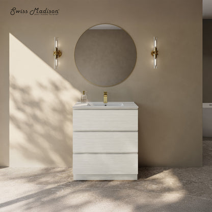 Liberte 30" Freestanding Bathroom Vanity in White Oak with Sink Top