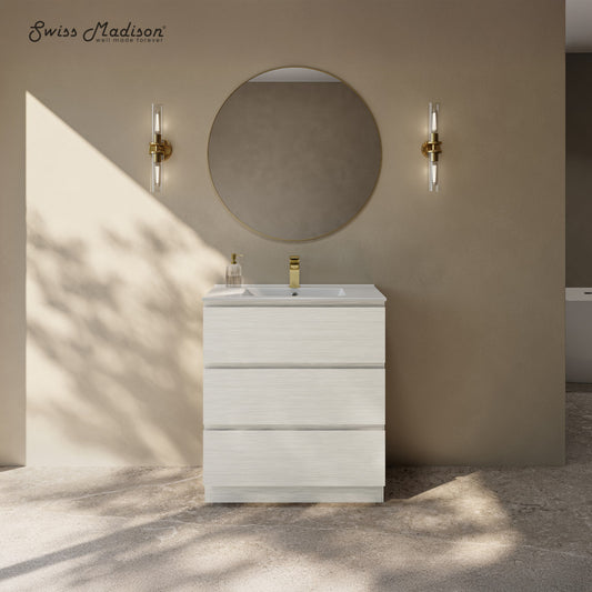 Liberte 30" Freestanding Bathroom Vanity in White Oak with Sink Top
