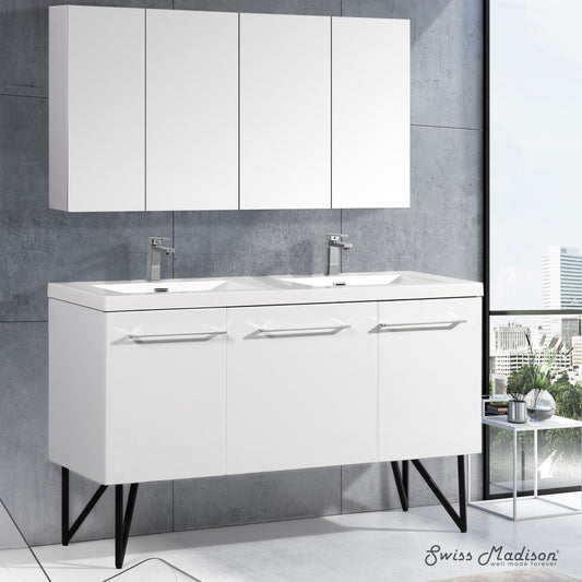 Annecy 60" Freestanding Bathroom Vanity in White with Sink Top
