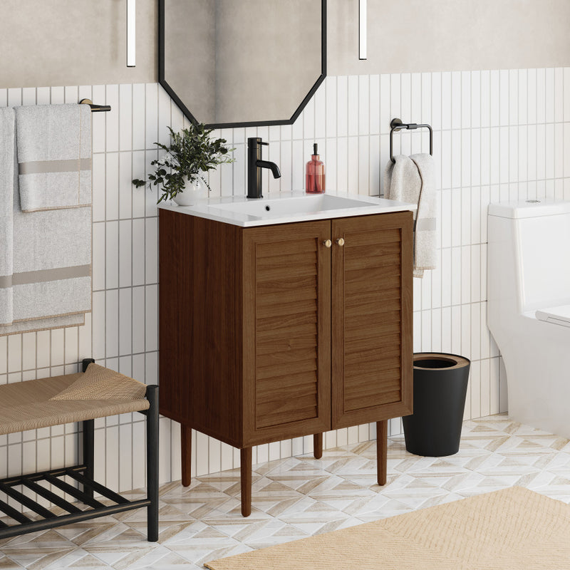 Bron 24" Freestanding Bathroom Vanity in Brown Oak with Sink Top