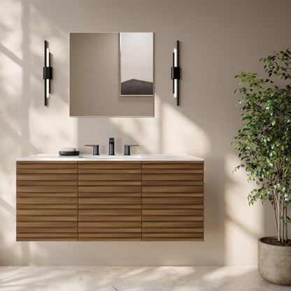 Cascade 48" Wall-Mounted Bathroom Vanity in Brown Oak with 3-Hole Widespread Sink Top