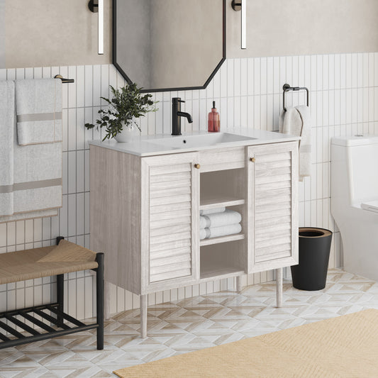 Bron 36" Freestanding Bathroom Vanity in White Oak with Sink Top