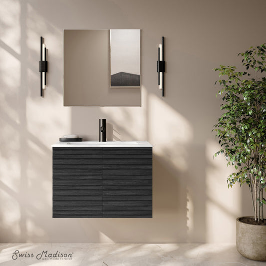 Cascade 30" Wall-Mounted Bathroom Vanity in Black Oak with Sink Top