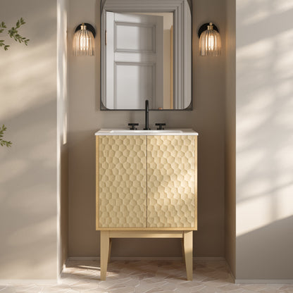 Bosse 24" Freestanding Bathroom Vanity in Natural Oak with 3-Hole Centerset Sink Top