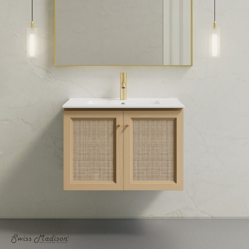 Classe 30" Wall-Mounted Bathroom Vanity in Natural Oak with Single Faucet Hole Vanity Top