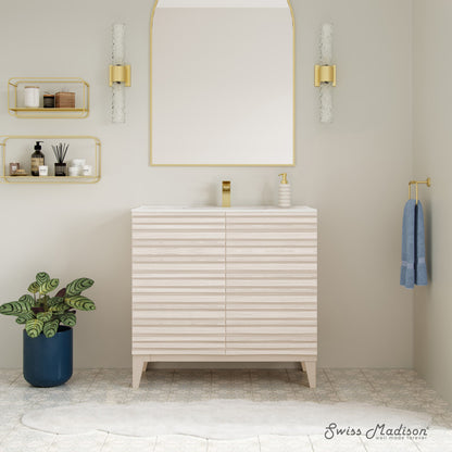 Cascade 30" Freestanding Bathroom Vanity in White Oak with Sink Top