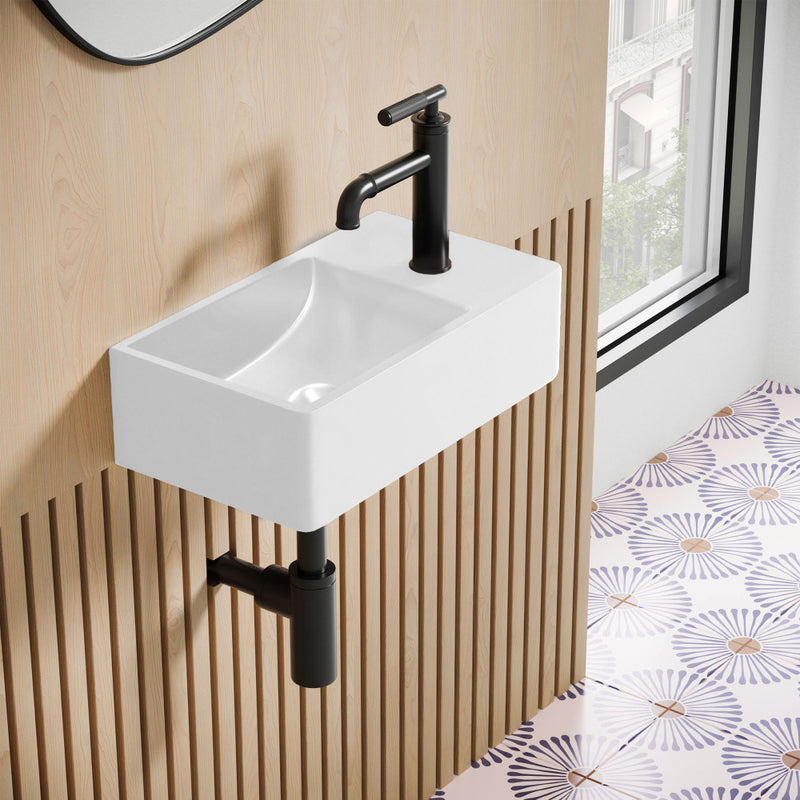 Lisse 16" Concrete Rectangle Wall-Mounted Sink with Right Side Faucet Mount in Matte White