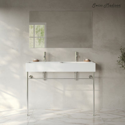 Claire 48" Double Basin Console Sink with Polished Chrome Legs