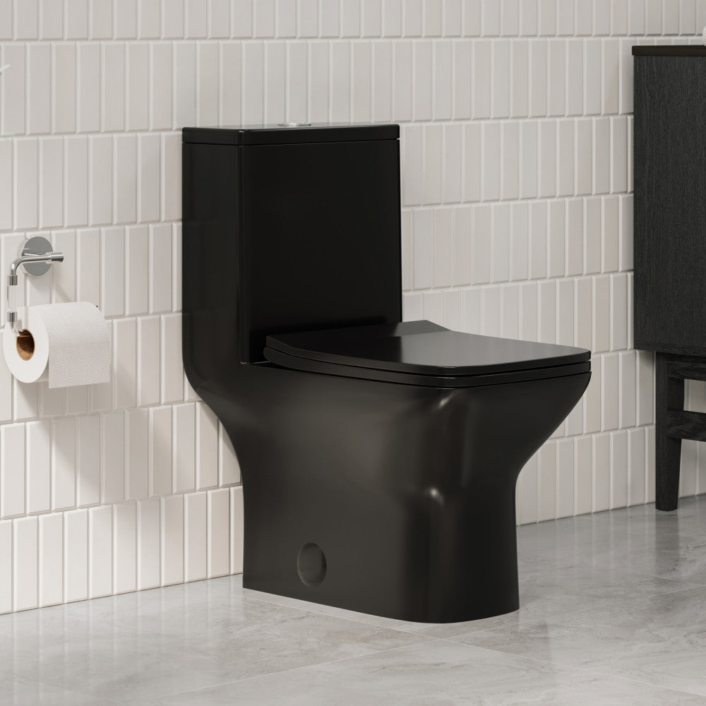 Carre One-Piece 12" Rough-in 1.1/1.6 GPF Dual Top Flush Square Toilet in Glossy Black