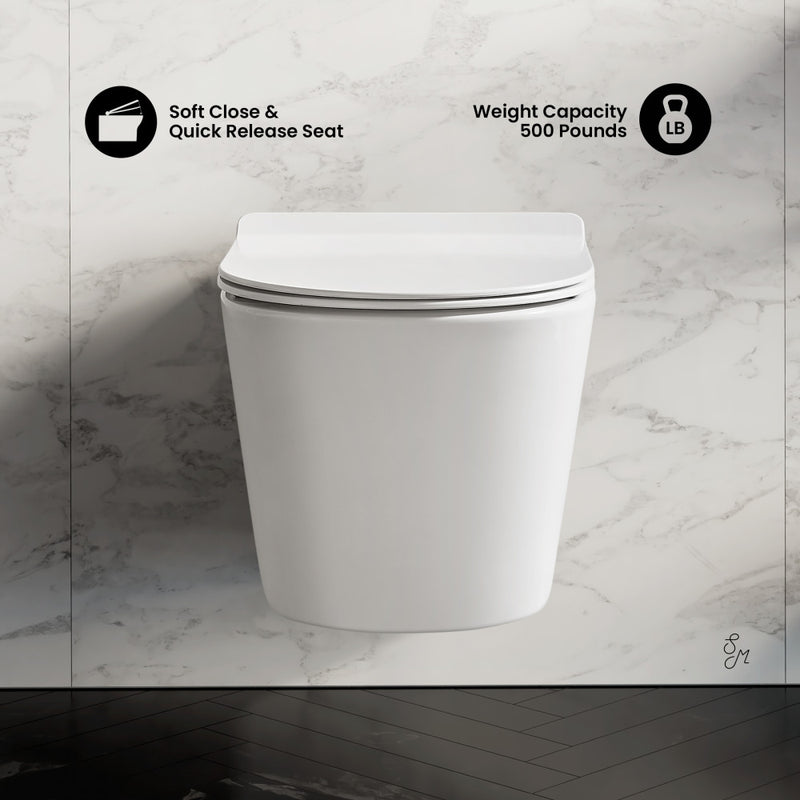 Calice Wall-Hung Toilet Bundle 0.8/1.6 GPF Dual Flush in Glossy White with Brass Flush Plate