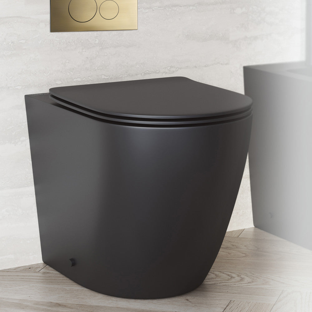 St. Tropez Back-to-Wall Toilet Bundle 0.8/1.6 GPF Dual Flush in Matte Black with Brass Flush Plate