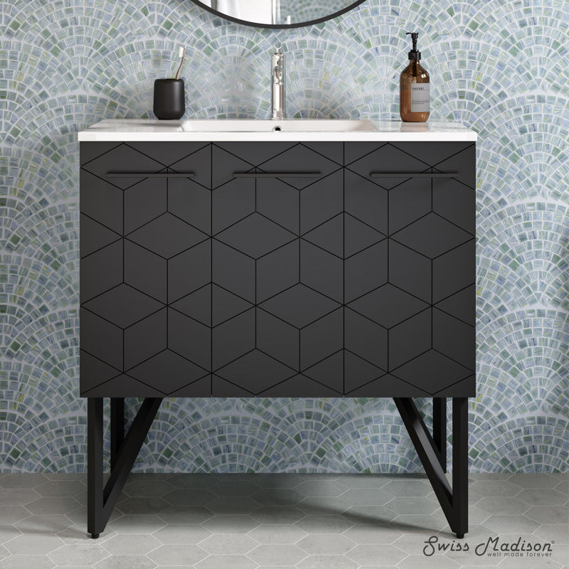 Annecy 36" Freestanding Bathroom Vanity in Phantom Black with Sink Top