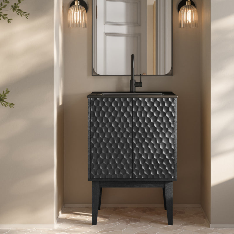 Bosse 24" Freestanding Bathroom Vanity in Black Oak with Black Sink Top