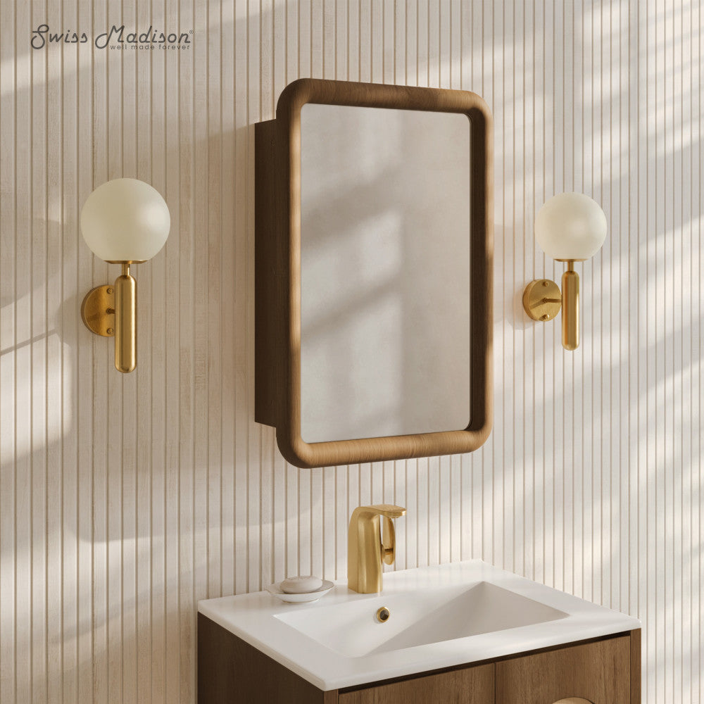 Plaisir 18 x 27 Recessed/Wall Mount Medicine Cabinet with Mirror in Brown Oak