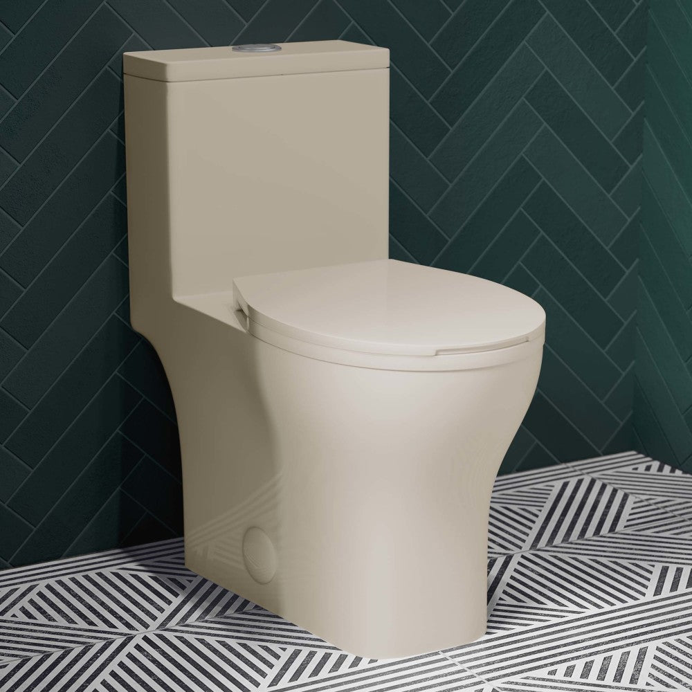 Round one-piece toilet in bisque, Dual-Flush 0.95/1.26 gpf.