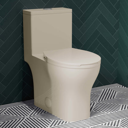 Round one-piece toilet in bisque, Dual-Flush 0.95/1.26 gpf.