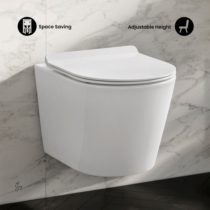 Calice Wall-Hung Toilet Bundle 0.8/1.6 GPF Dual Flush in Glossy White with Brass Flush Plate