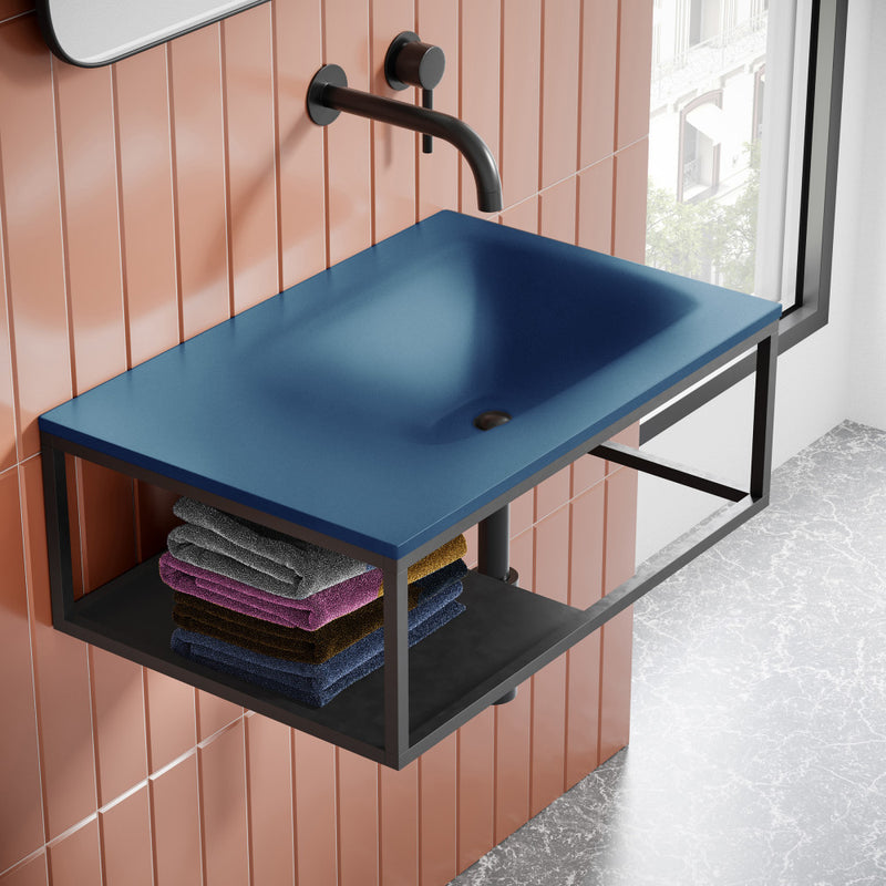 Lisse 24" Rectangle Concrete Wall-Mount Bathroom Sink in Royal Blue with Matte Black Frame