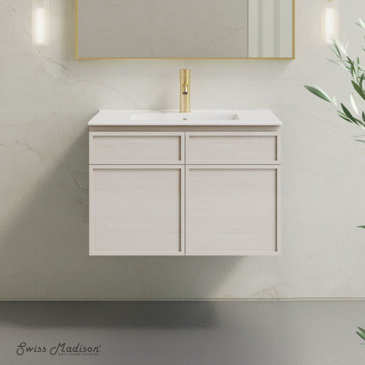 St. Tropez 30" Wall-Mounted Bathroom Vanity in White Oak with Sink Top