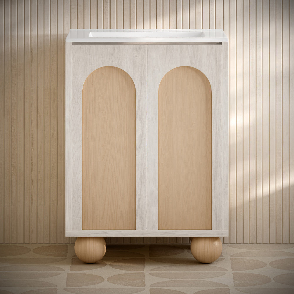 Plaisir II 24" Freestanding Bathroom Vanity in White Oak with Sink Top