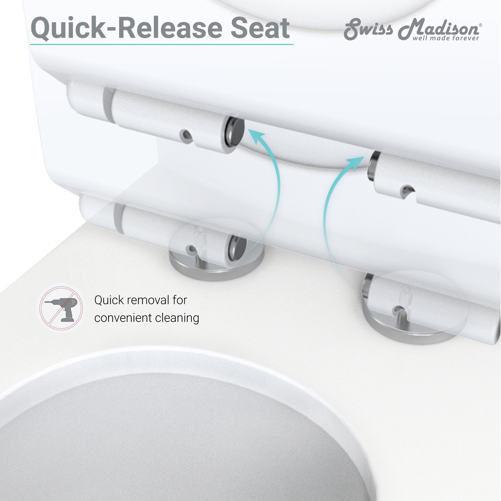 Elongated one-piece toilet with dual flush and rose gold hardware, quick-release soft-close seat.