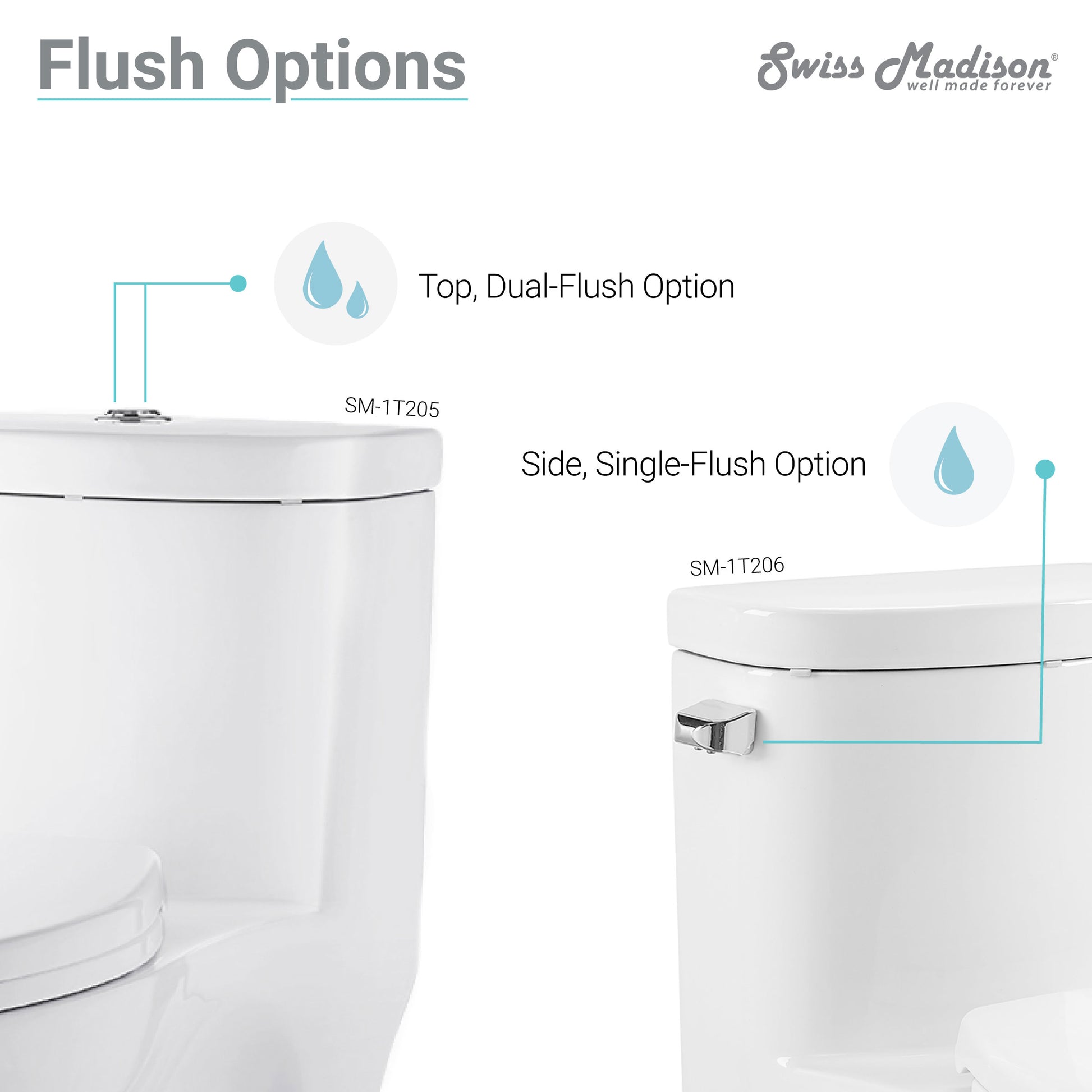Elongated one-piece toilet with dual flush, rose gold hardware, white ceramic bowl.