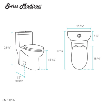 Elongated one-piece toilet with dual flush and rose gold hardware, white ceramic, modern design.